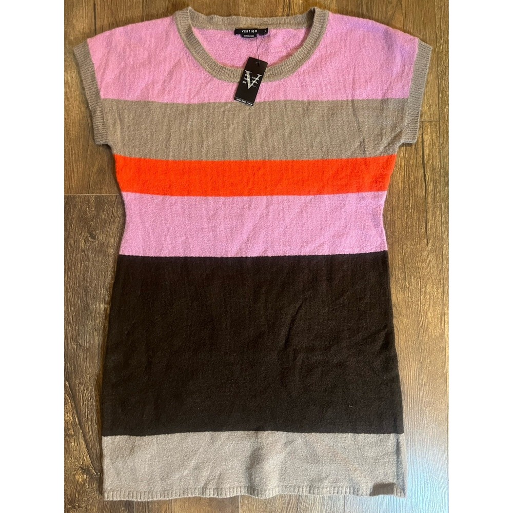 VERTIGO Striped Sweater‎ Dress XL Pink Brown Orange Knit Pullover